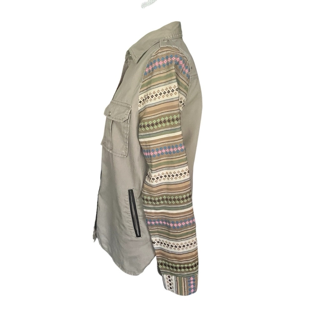 Ali & Kris Sz S Pearl Snap Embroidered Shirt Jacket Boho Army Green Chore Ranch - Picture 6 of 15